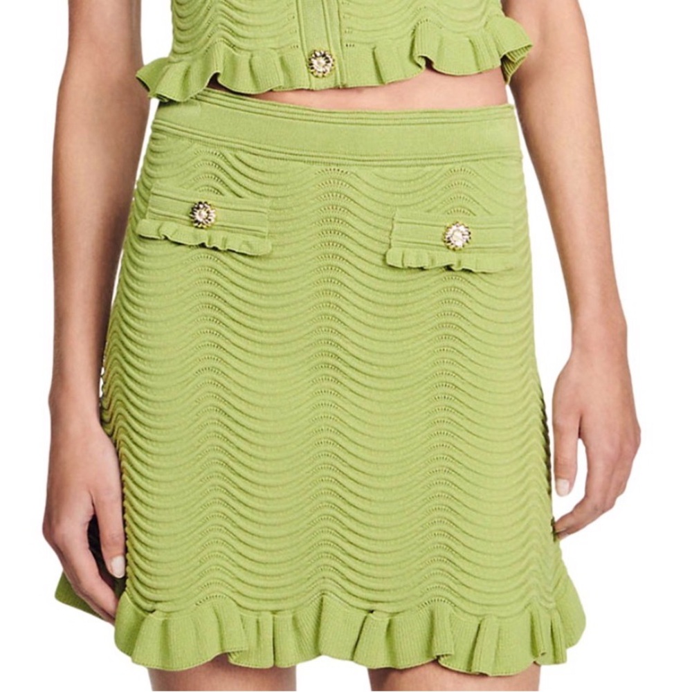 Sandro Green Ruffled Knit Skirt